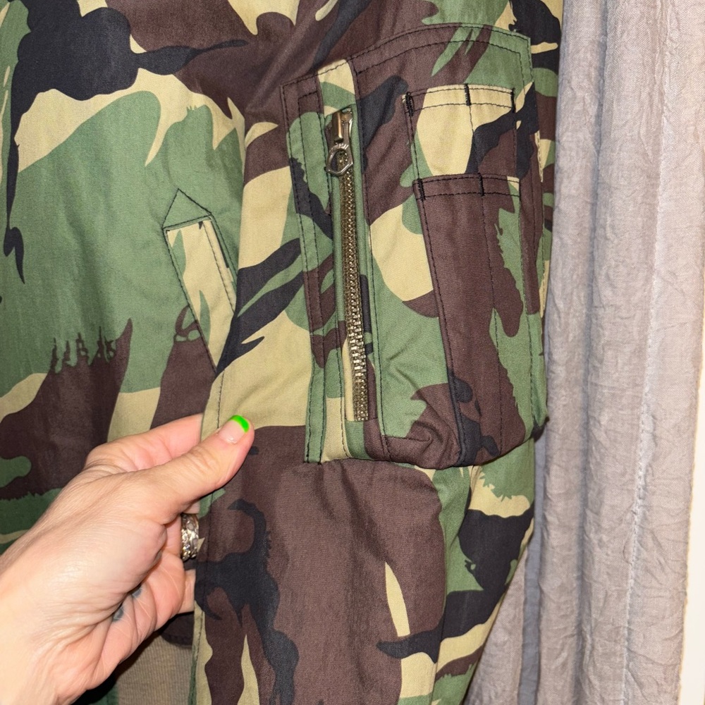 Size XXS - $795 RAG & BONE Bomber Flight Shearling Trimmed Collar Camo Jacket - Picture 6 of 9